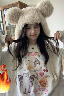 Y2K Grunge Cute Meme Cats Sweatshirt - Retro 90s Fashion, Summer Y2K Outfits, Pastel Goth Style
