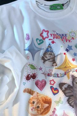 Y2K Grunge Cute Meme Cats Sweatshirt - Retro 90s Fashion, Summer Y2K Outfits, Pastel Goth Style