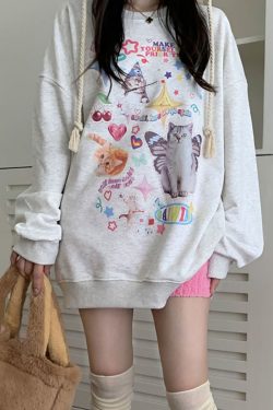 Y2K Grunge Cute Meme Cats Sweatshirt - Retro 90s Fashion, Summer Y2K Outfits, Pastel Goth Style
