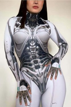 Y2K Grunge Cybergoth Skeleton Full Bodysuit - Retro 90s Fashion, Party & Club Outfit