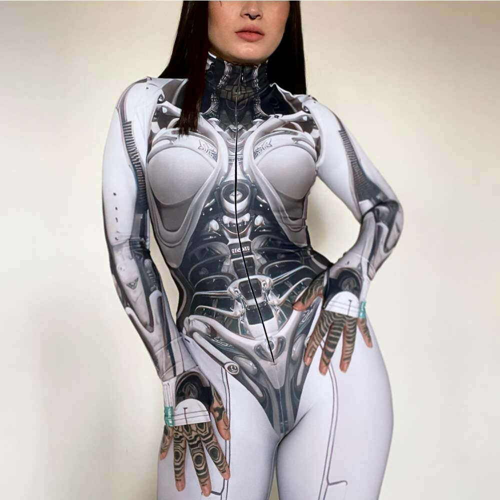 Y2K Grunge Cybergoth Skeleton Full Bodysuit - Retro 90s Fashion, Party & Club Outfit