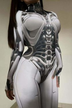 Y2K Grunge Cybergoth Skeleton Full Bodysuit - Retro 90s Fashion, Party & Club Outfit