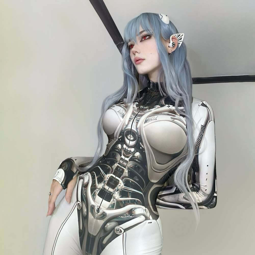 Y2K Grunge Cybergoth Skeleton Full Bodysuit - Retro 90s Fashion, Party & Club Outfit