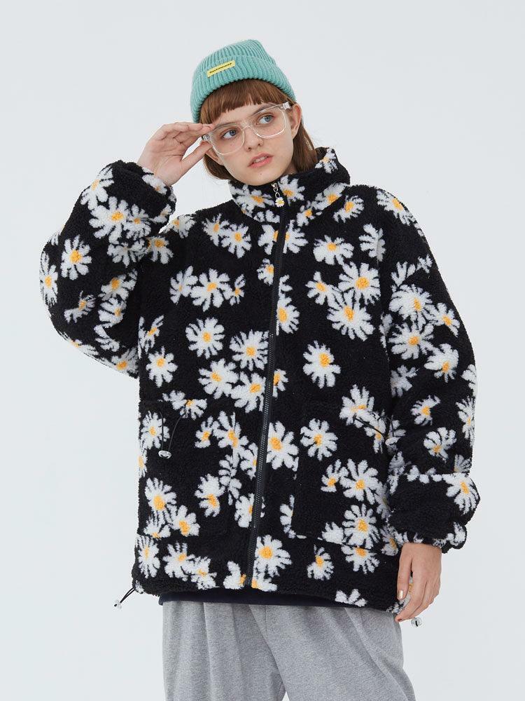 Y2K Grunge Daisy Fleece Jacket - Retro 90s Fashion, Summer Y2K Outfits, Pastel Goth Style