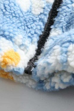 Y2K Grunge Daisy Fleece Jacket - Retro 90s Fashion, Summer Y2K Outfits, Pastel Goth Style