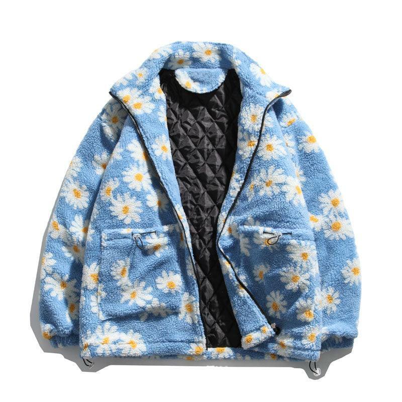 Y2K Grunge Daisy Fleece Jacket - Retro 90s Fashion, Summer Y2K Outfits, Pastel Goth Style