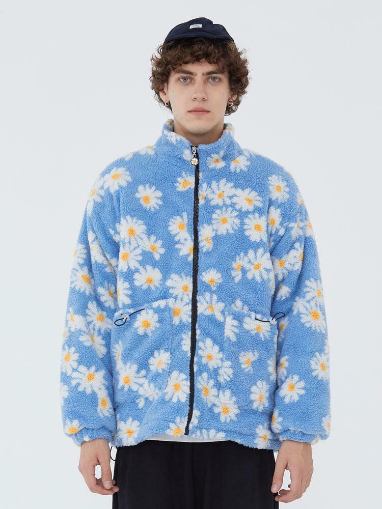 Y2K Grunge Daisy Fleece Jacket - Retro 90s Fashion, Summer Y2K Outfits, Pastel Goth Style