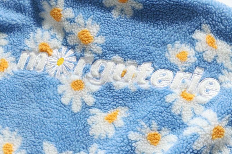 Y2K Grunge Daisy Fleece Jacket - Retro 90s Fashion, Summer Y2K Outfits, Pastel Goth Style