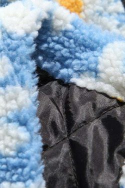 Y2K Grunge Daisy Fleece Jacket - Retro 90s Fashion, Summer Y2K Outfits, Pastel Goth Style