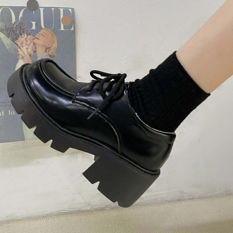 Y2K Grunge Dark Academia British School Uniform Shoes - Retro 90s Fashion for Women