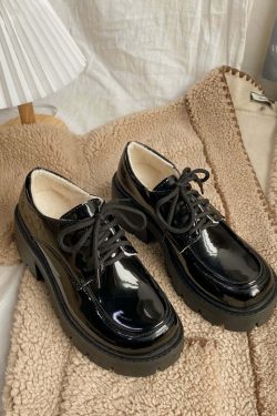 Y2K Grunge Dark Academia British School Uniform Shoes - Retro 90s Fashion for Women
