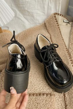 Y2K Grunge Dark Academia British School Uniform Shoes - Retro 90s Fashion for Women