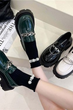 Y2K Grunge Dark Academia Loafers with Metal Chain - Retro 90s Fashion & Summer Outfits