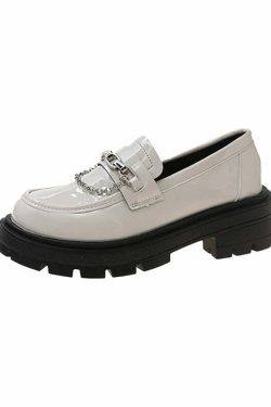 Y2K Grunge Dark Academia Loafers with Metal Chain - Retro 90s Fashion & Summer Outfits