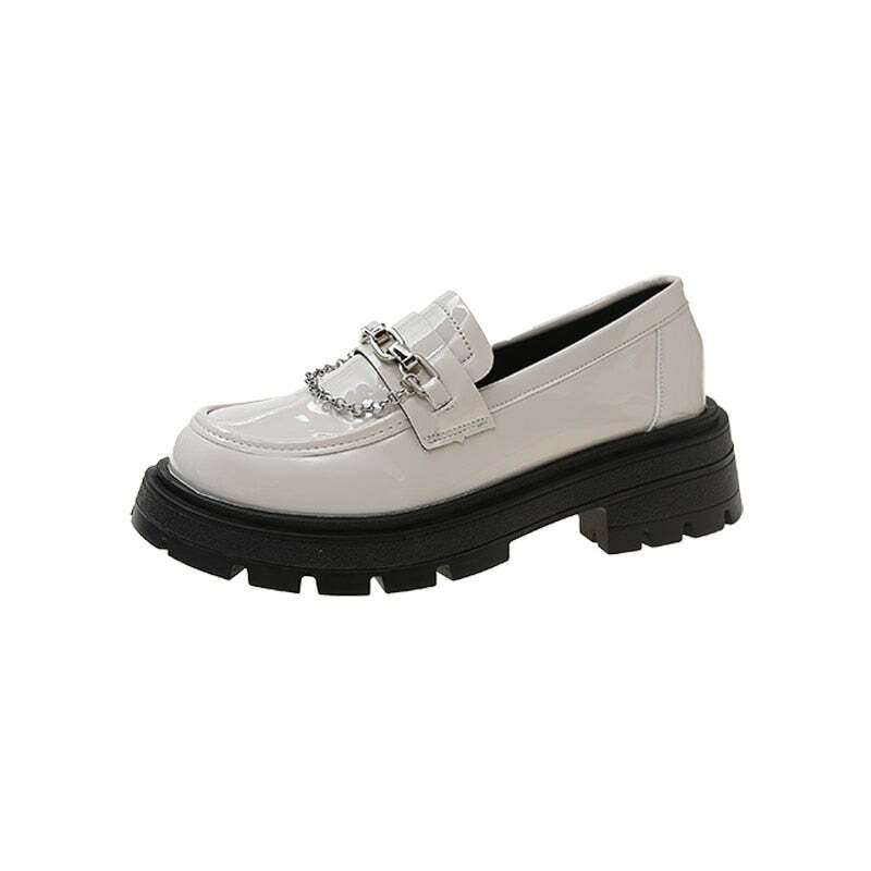 Y2K Grunge Dark Academia Loafers with Metal Chain - Retro 90s Fashion & Summer Outfits