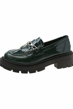 Y2K Grunge Dark Academia Loafers with Metal Chain - Retro 90s Fashion & Summer Outfits