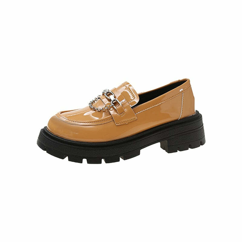 Y2K Grunge Dark Academia Loafers with Metal Chain - Retro 90s Fashion & Summer Outfits