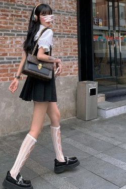 Y2K Grunge Dark Academia Pleated Mini Dress - 90s Fashion, Retro Summer Outfit