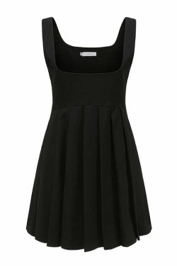 Y2K Grunge Dark Academia Pleated Mini Dress - 90s Fashion, Retro Summer Outfit
