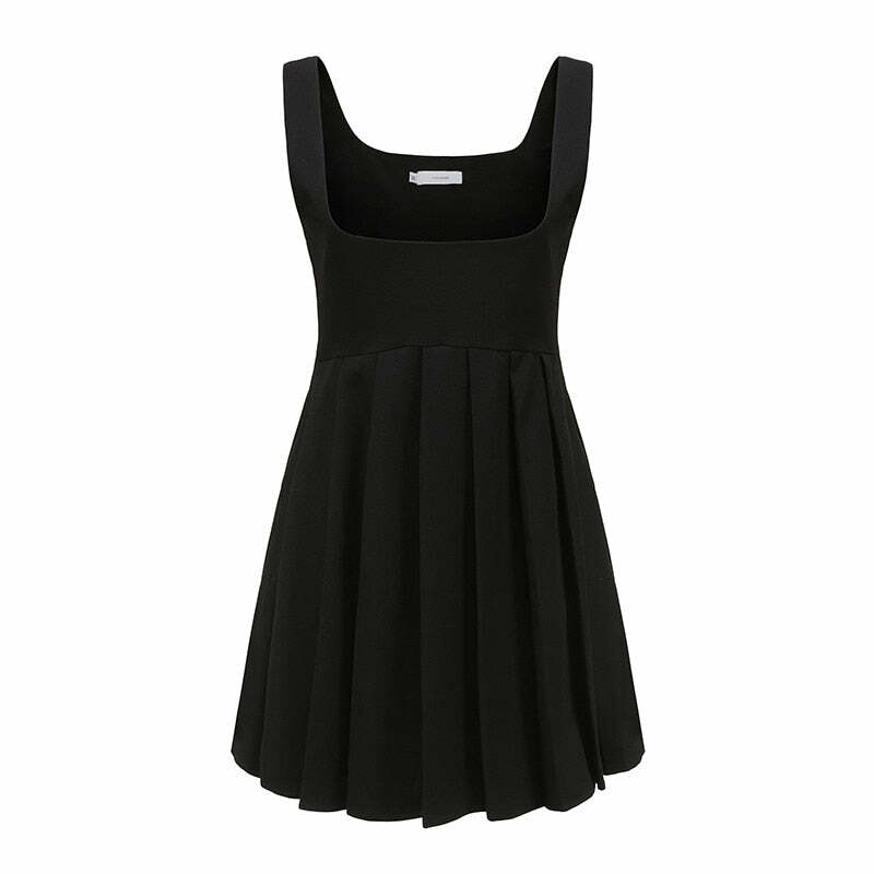 Y2K Grunge Dark Academia Pleated Mini Dress - 90s Fashion, Retro Summer Outfit