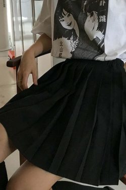 Y2K Grunge Dark Academia Schoolgirl Pleated Skirt - 90s Retro Black Skirt Outfit