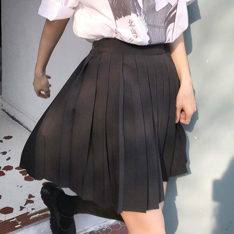 Y2K Grunge Dark Academia Schoolgirl Pleated Skirt - 90s Retro Black Skirt Outfit