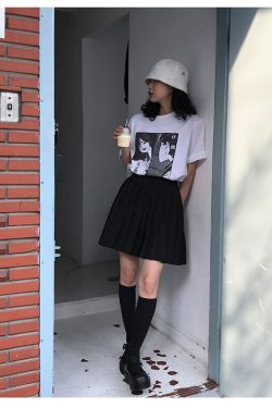 Y2K Grunge Dark Academia Schoolgirl Pleated Skirt - 90s Retro Black Skirt Outfit