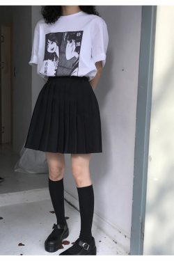 Y2K Grunge Dark Academia Schoolgirl Pleated Skirt - 90s Retro Black Skirt Outfit