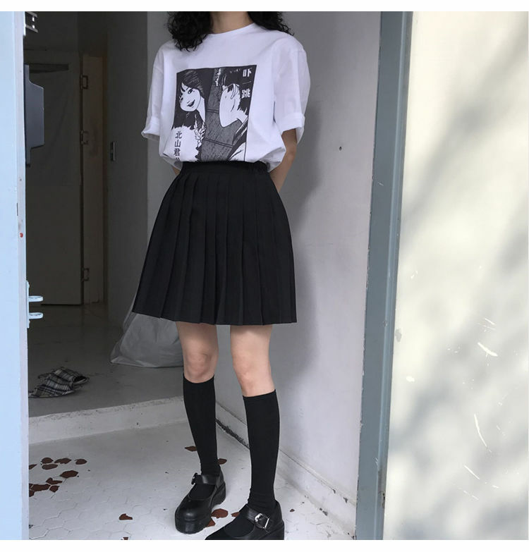 Y2K Grunge Dark Academia Schoolgirl Pleated Skirt - 90s Retro Black Skirt Outfit