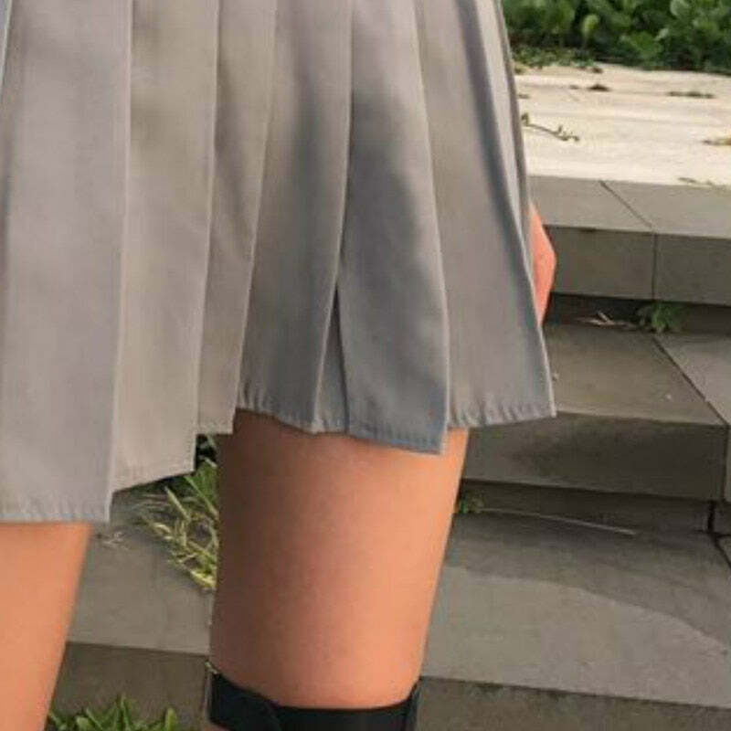 Y2K Grunge Dark Academia Schoolgirl Pleated Skirt - Gray Retro 90s Summer Outfit