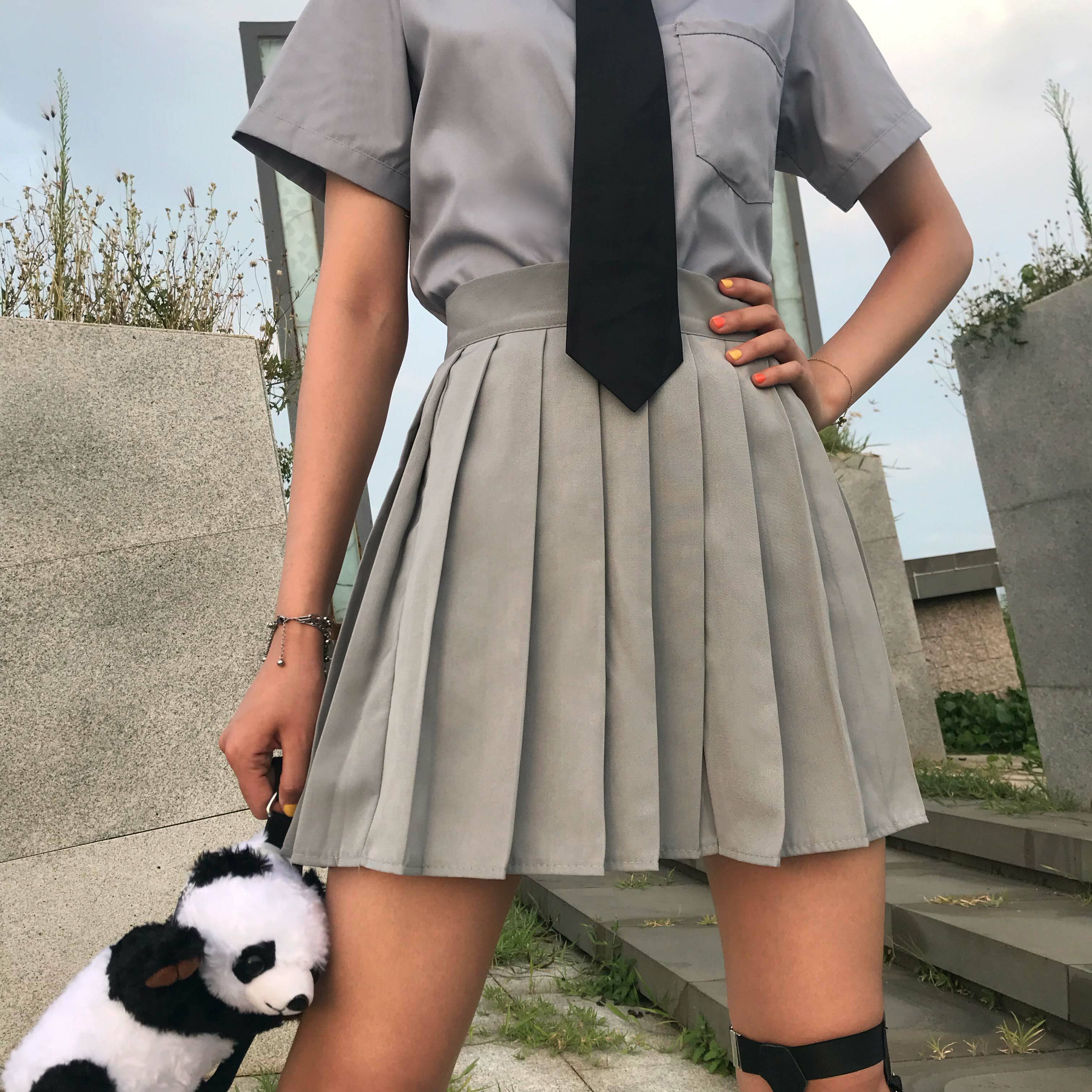 Y2K Grunge Dark Academia Schoolgirl Pleated Skirt - Gray Retro 90s Summer Outfit