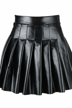 Y2K Grunge Dark Goth Egirl Faux Leather Pleated Skirt - Retro 90s Fashion Outfit