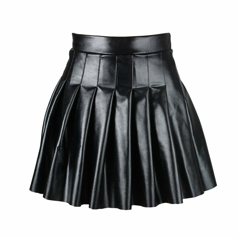 Y2K Grunge Dark Goth Egirl Faux Leather Pleated Skirt - Retro 90s Fashion Outfit