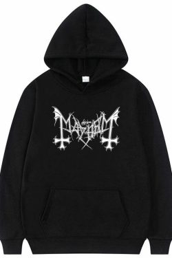 Y2K Grunge Dark Goth Mayhem Black Hoodie - Retro 90s Fashion, Y2K Club & Party Outfits