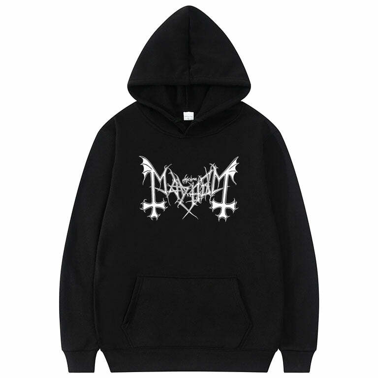 Y2K Grunge Dark Goth Mayhem Black Hoodie - Retro 90s Fashion, Y2K Club & Party Outfits
