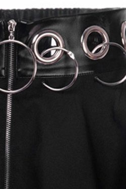 Y2K Grunge Dark Goth Zipper Rings A-Line Skirt - Retro 90s Fashion, Y2K Summer Outfits