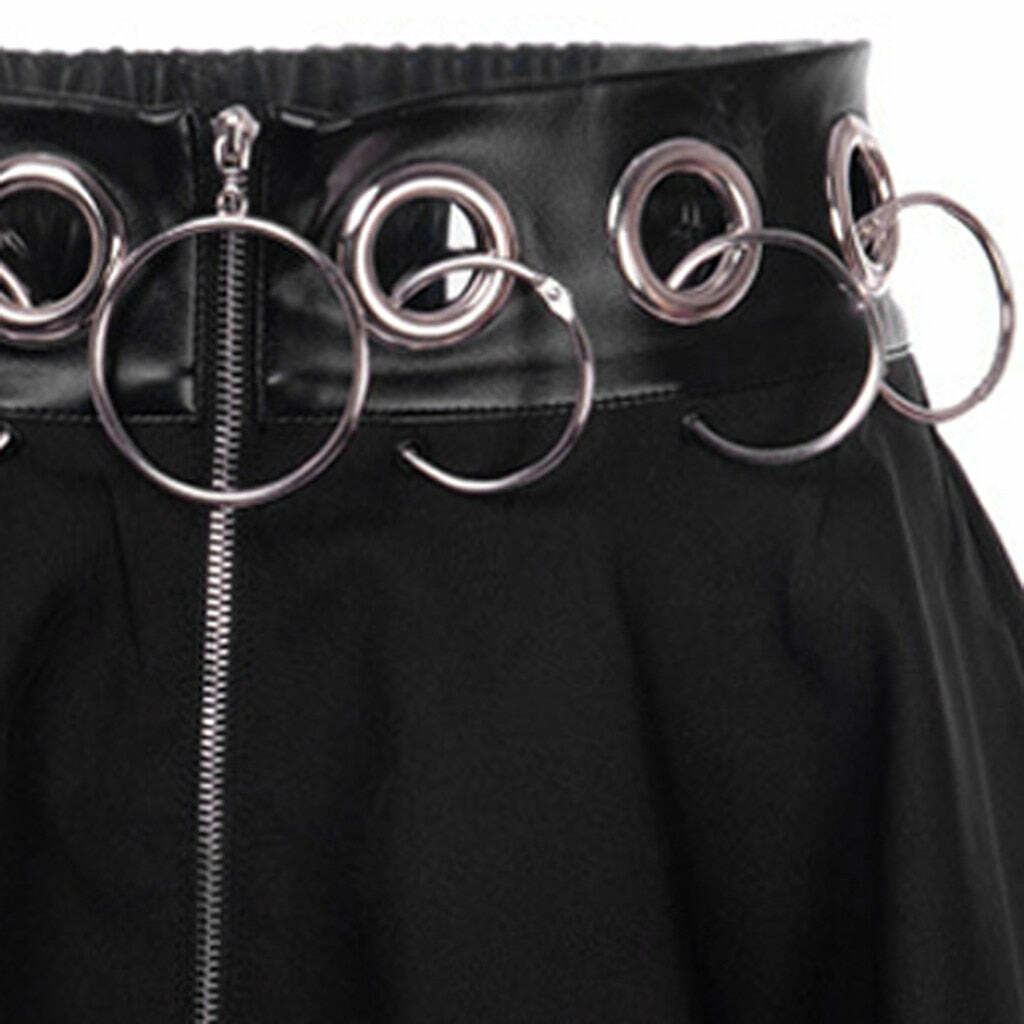 Y2K Grunge Dark Goth Zipper Rings A-Line Skirt - Retro 90s Fashion, Y2K Summer Outfits