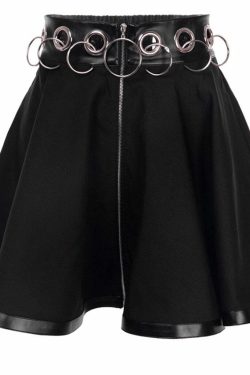 Y2K Grunge Dark Goth Zipper Rings A-Line Skirt - Retro 90s Fashion, Y2K Summer Outfits