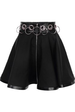 Y2K Grunge Dark Goth Zipper Rings A-Line Skirt - Retro 90s Fashion, Y2K Summer Outfits