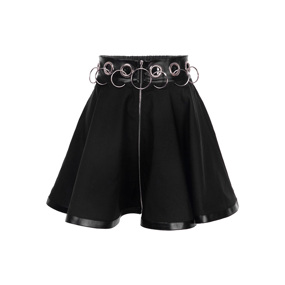 Y2K Grunge Dark Goth Zipper Rings A-Line Skirt - Retro 90s Fashion, Y2K Summer Outfits