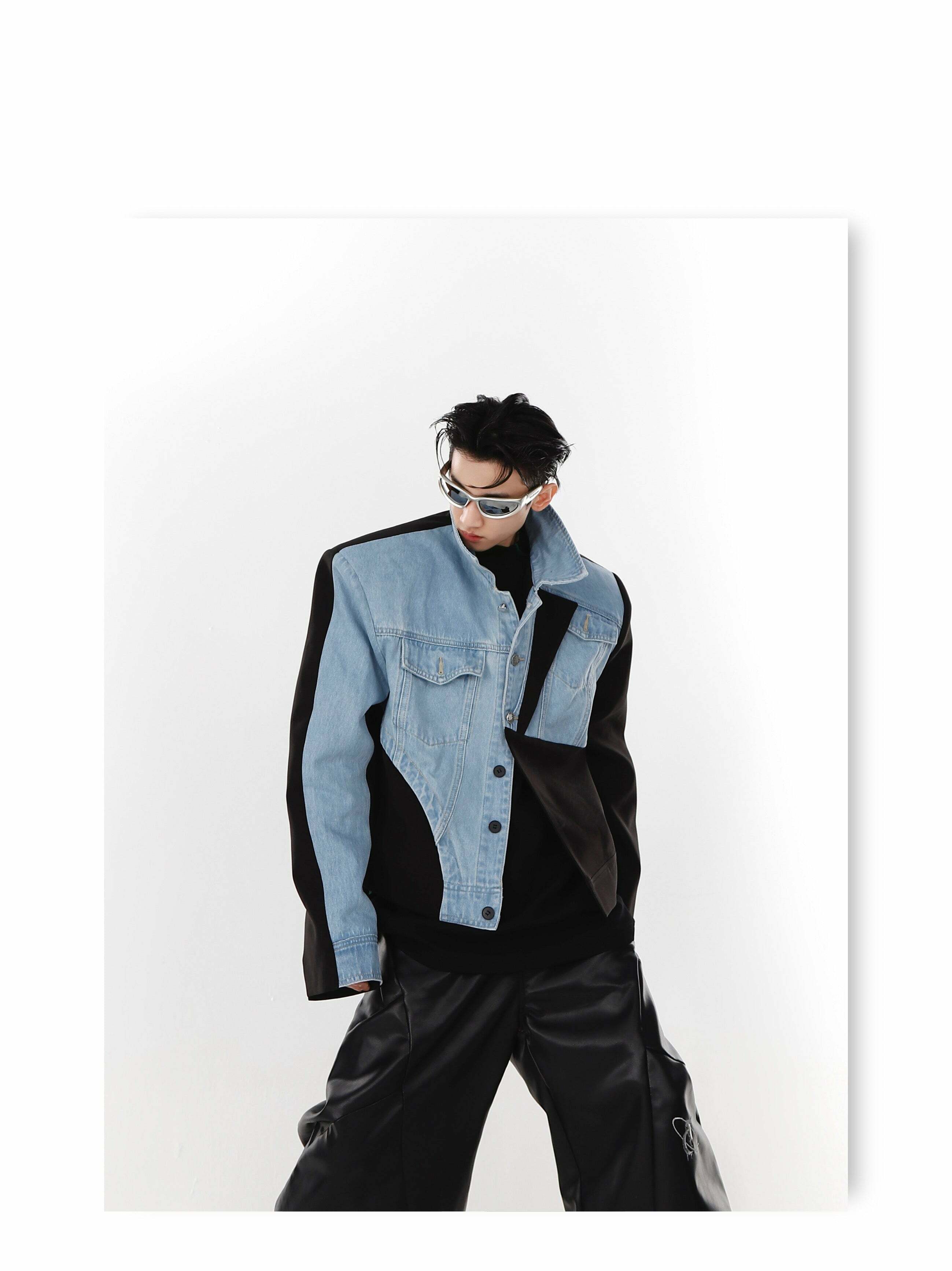 Y2K Grunge Deconstructed Denim Jacket - 90s Retro Style, Perfect for Y2K Summer Outfits
