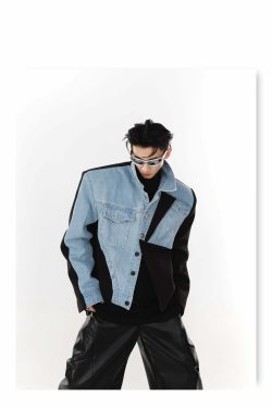 Y2K Grunge Deconstructed Denim Jacket - 90s Retro Style, Perfect for Y2K Summer Outfits