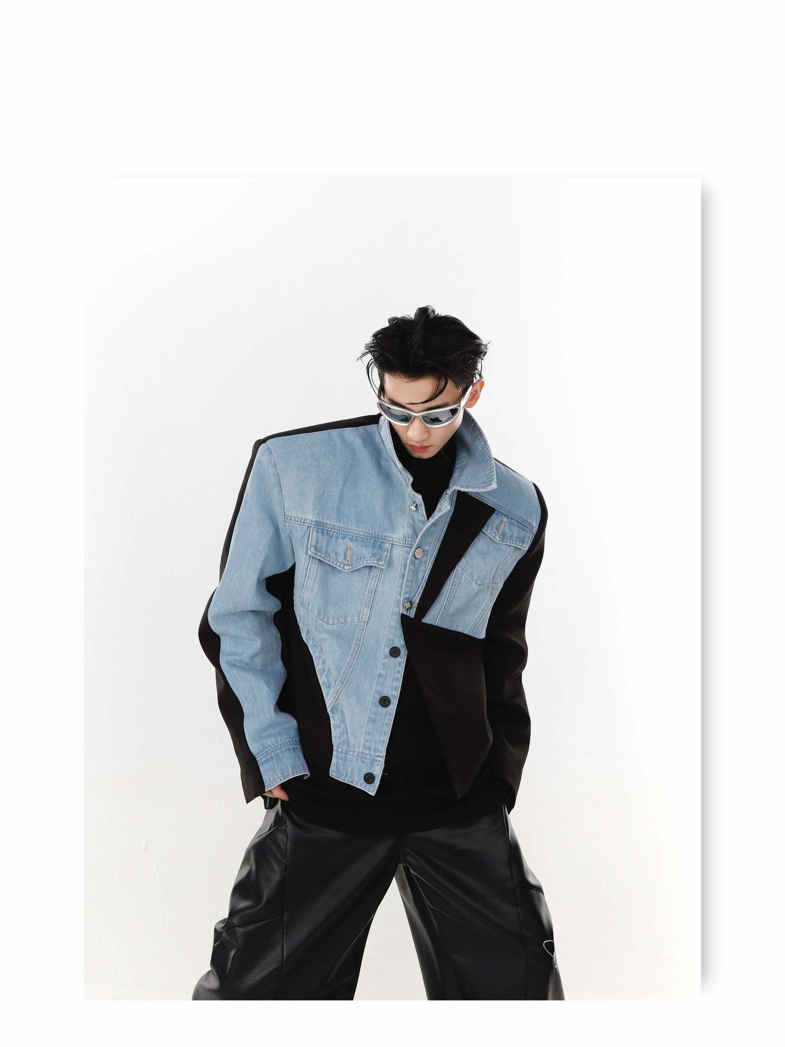 Y2K Grunge Deconstructed Denim Jacket - 90s Retro Style, Perfect for Y2K Summer Outfits