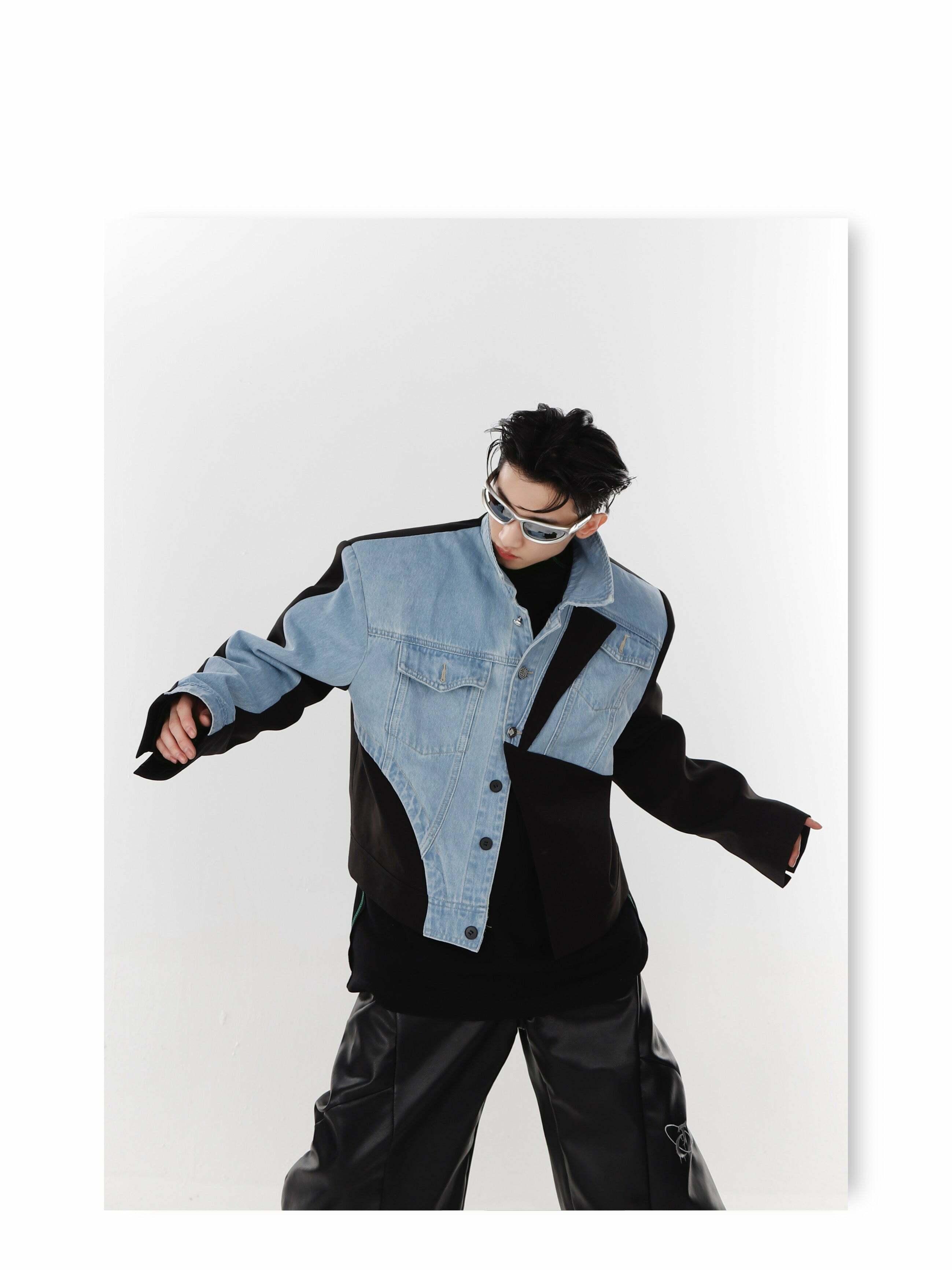 Y2K Grunge Deconstructed Denim Jacket - 90s Retro Style, Perfect for Y2K Summer Outfits