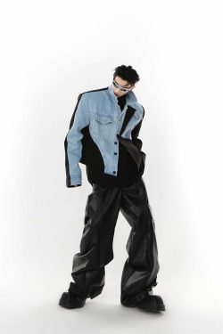 Y2K Grunge Deconstructed Denim Jacket - 90s Retro Style, Perfect for Y2K Summer Outfits