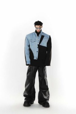 Y2K Grunge Deconstructed Denim Jacket - 90s Retro Style, Perfect for Y2K Summer Outfits