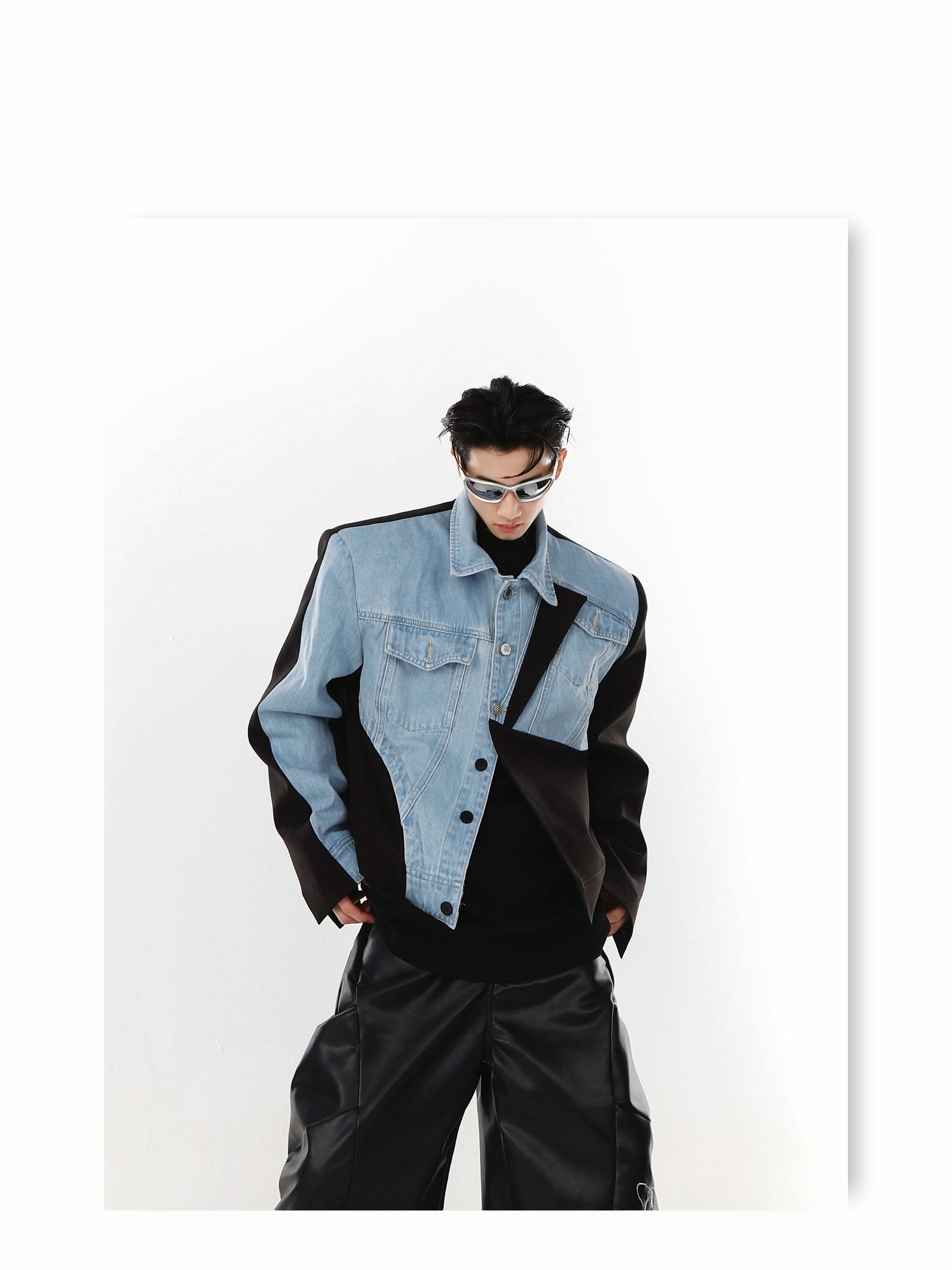 Y2K Grunge Deconstructed Denim Jacket - 90s Retro Style, Perfect for Y2K Summer Outfits