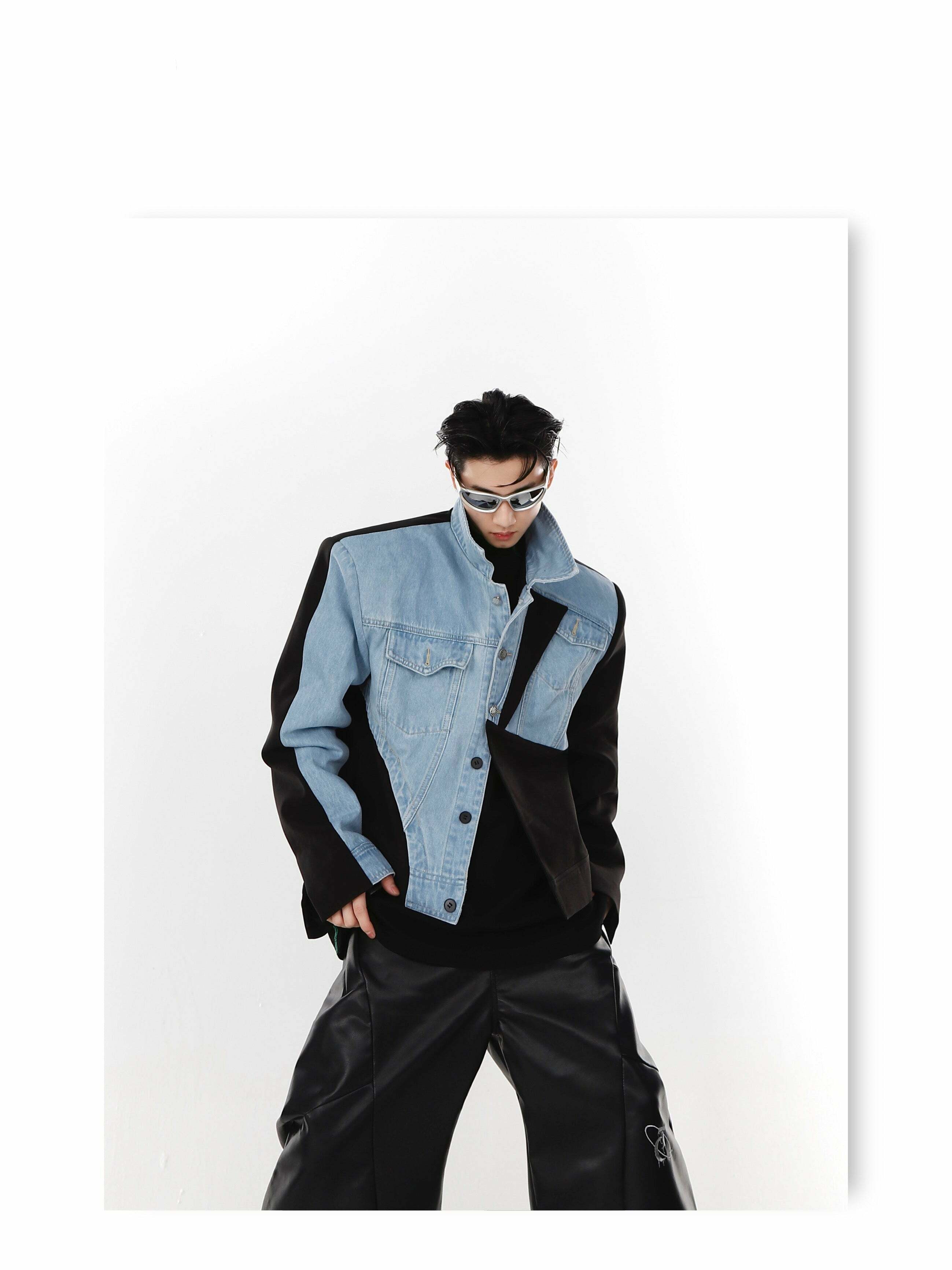 Y2K Grunge Deconstructed Denim Jacket - 90s Retro Style, Perfect for Y2K Summer Outfits