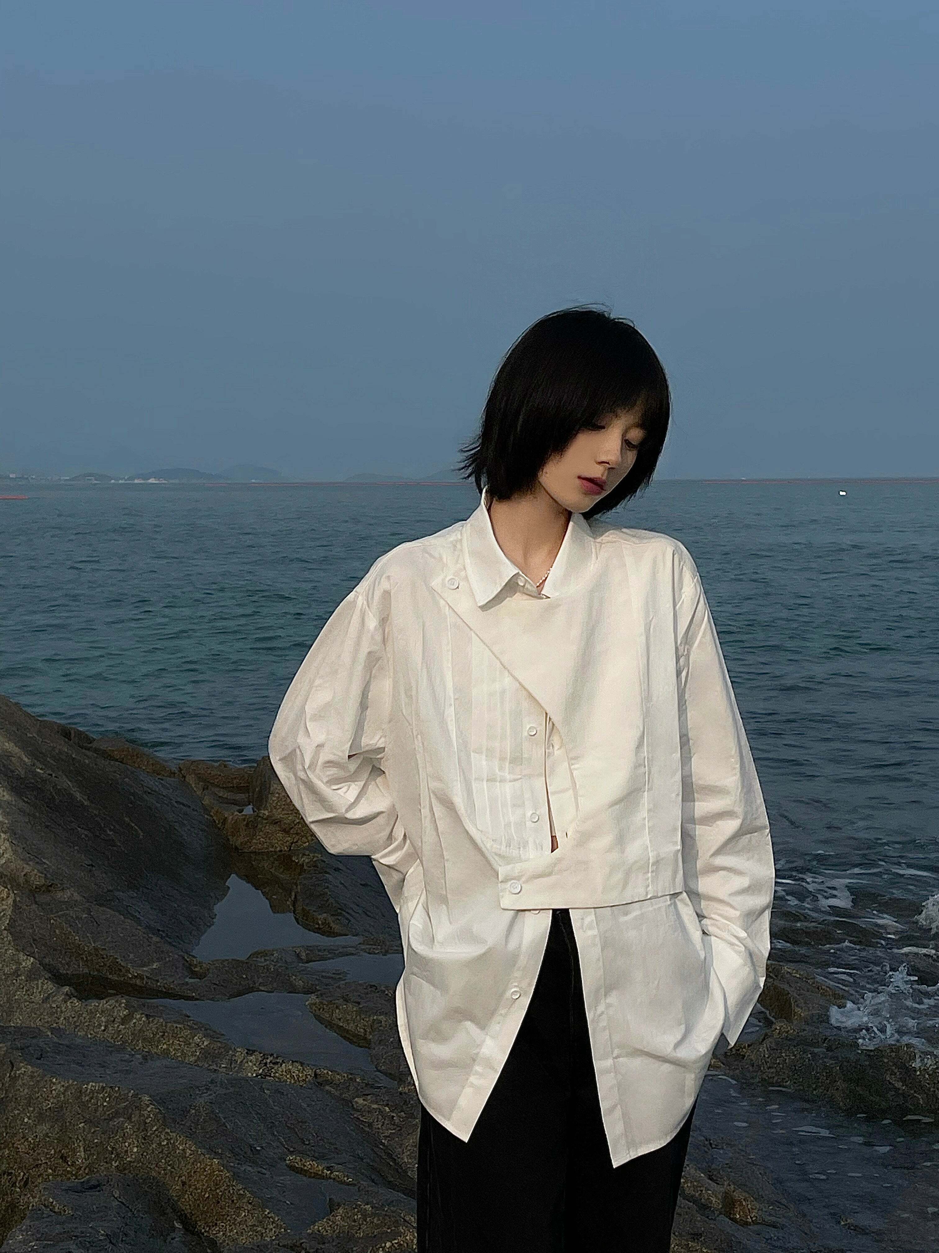 Y2K Grunge Deconstructed Long Sleeve Polo - Retro 90s Fashion, Summer Y2K Outfits, Pastel Goth