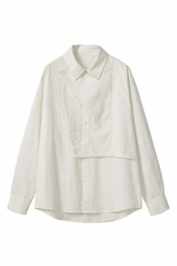 Y2K Grunge Deconstructed Long Sleeve Polo - Retro 90s Fashion, Summer Y2K Outfits, Pastel Goth